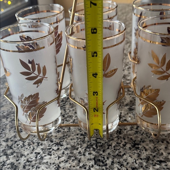 Libbey Gold Leaf 8 Glass Set with Holder Vintage - Picture 8 of 13
